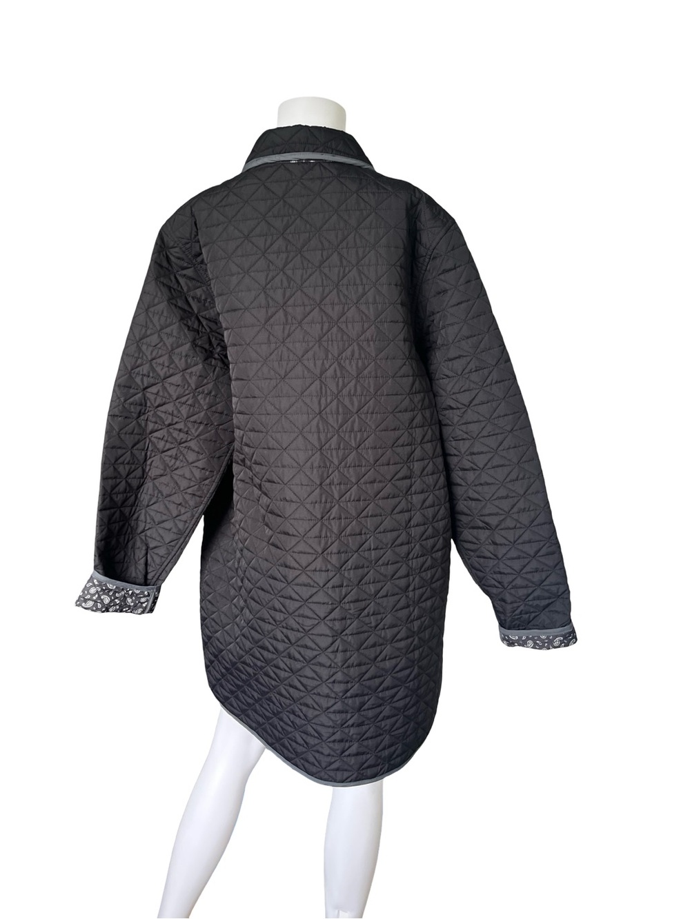 Lands End Reversible Quilted Barn Jacket Black Gray Paisley Womens Size XLT - Picture 2 of 12